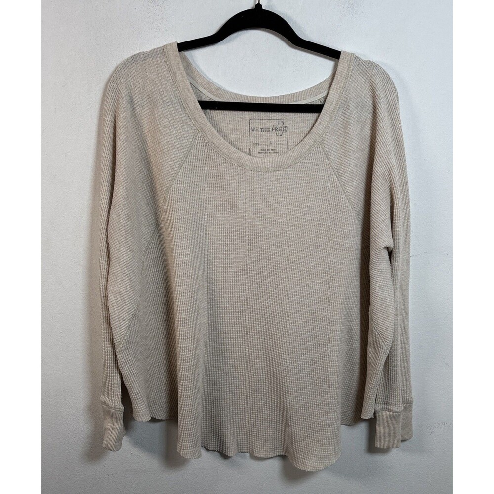 Free People We The Free Thermal boho Long Sleeve Top Beige Oatmeal Size L